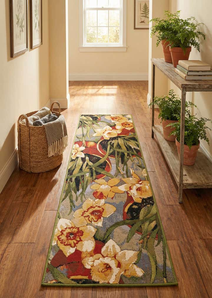 2' x 6' Easy-Clean Botanical Indoor / Outdoor Runner Rug