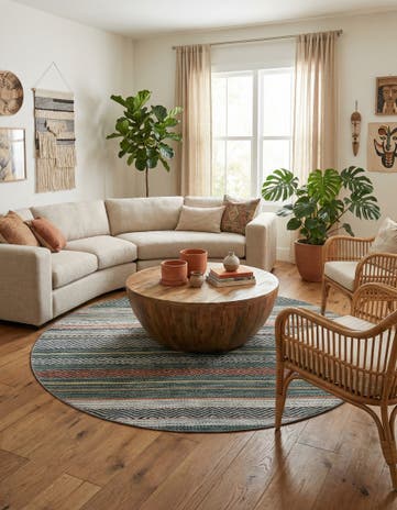 Green Washable Yara Round Rug
