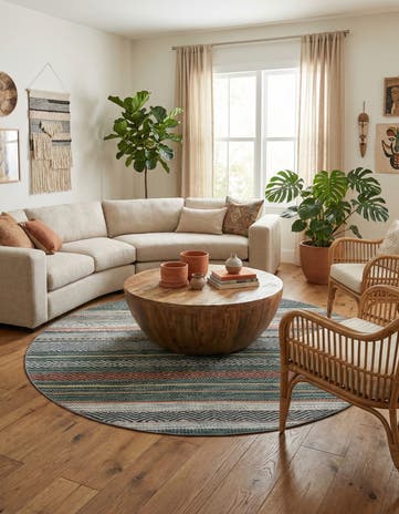 Green Washable Yara Round Rug