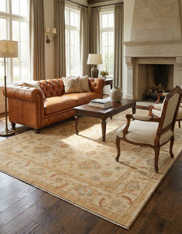 Detail image of  6' 8 x 10'  Hand Knotted Peshawar Ziegler Rug