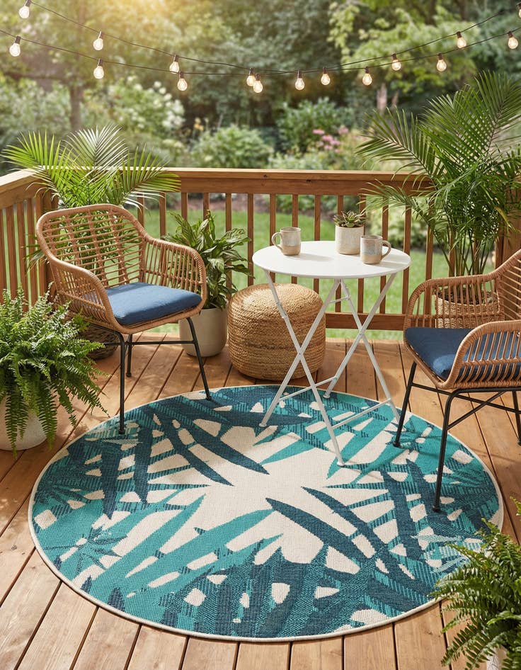 Detail image of 4' x 4'  Washable Botanical Indoor / Outdoor Round Rug