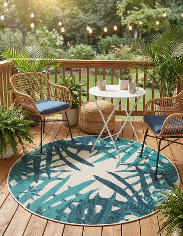 4' x 4' Easy-Clean Botanical Indoor / Outdoor Round Rug