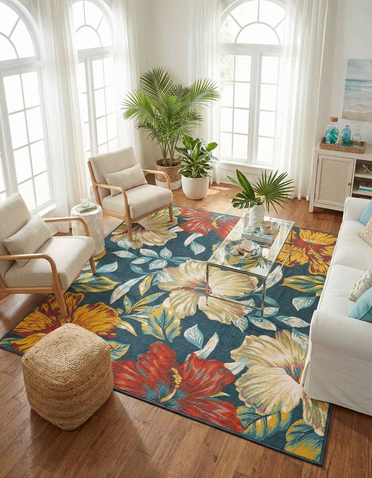 Detail image of  10' x 10'  Washable Coastal Indoor / Outdoor Square Rug