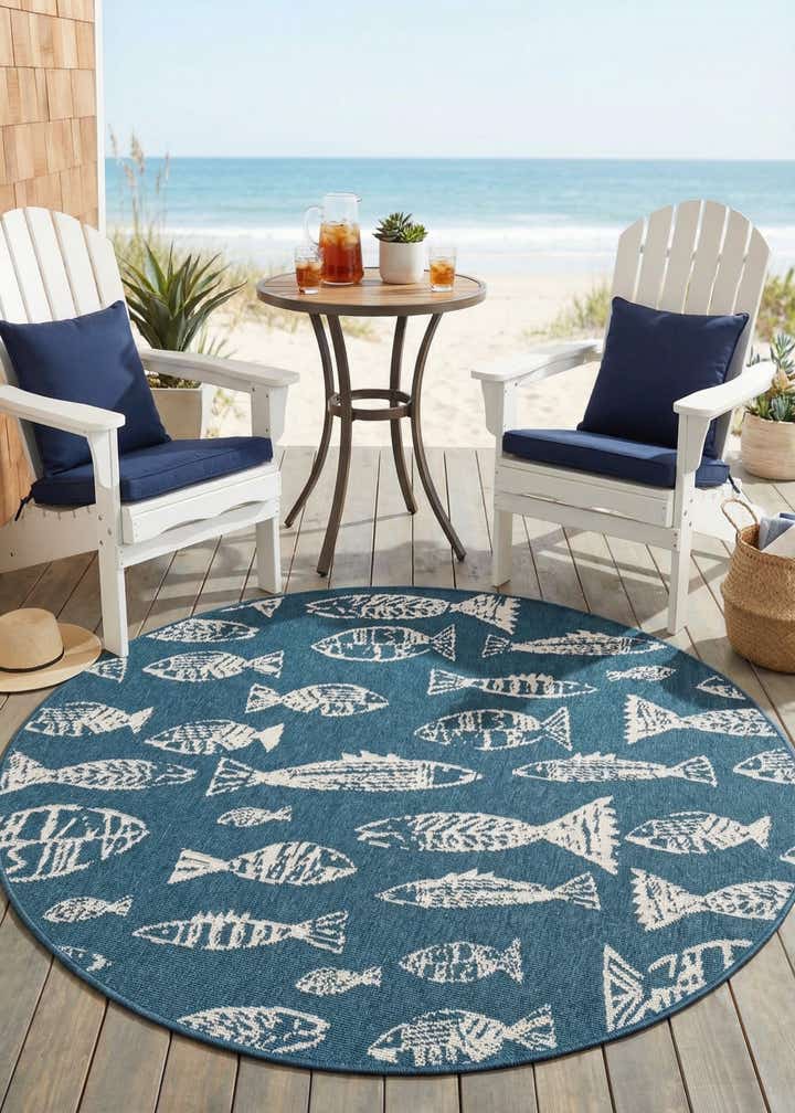 4' x 4' Easy-Clean Coastal Indoor / Outdoor Round Rug