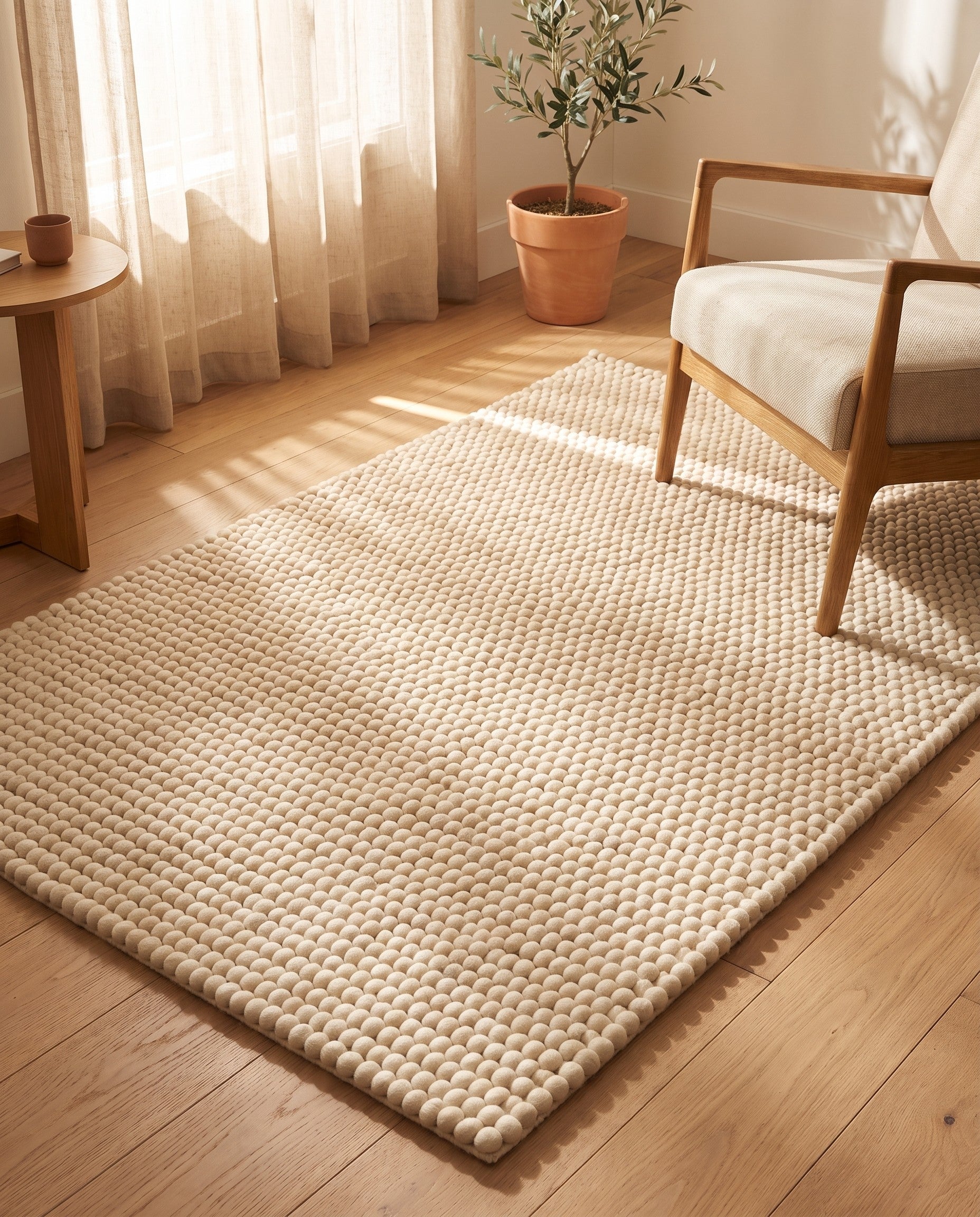 4' 1 x 6' 1 Felt Ball Wool Rug