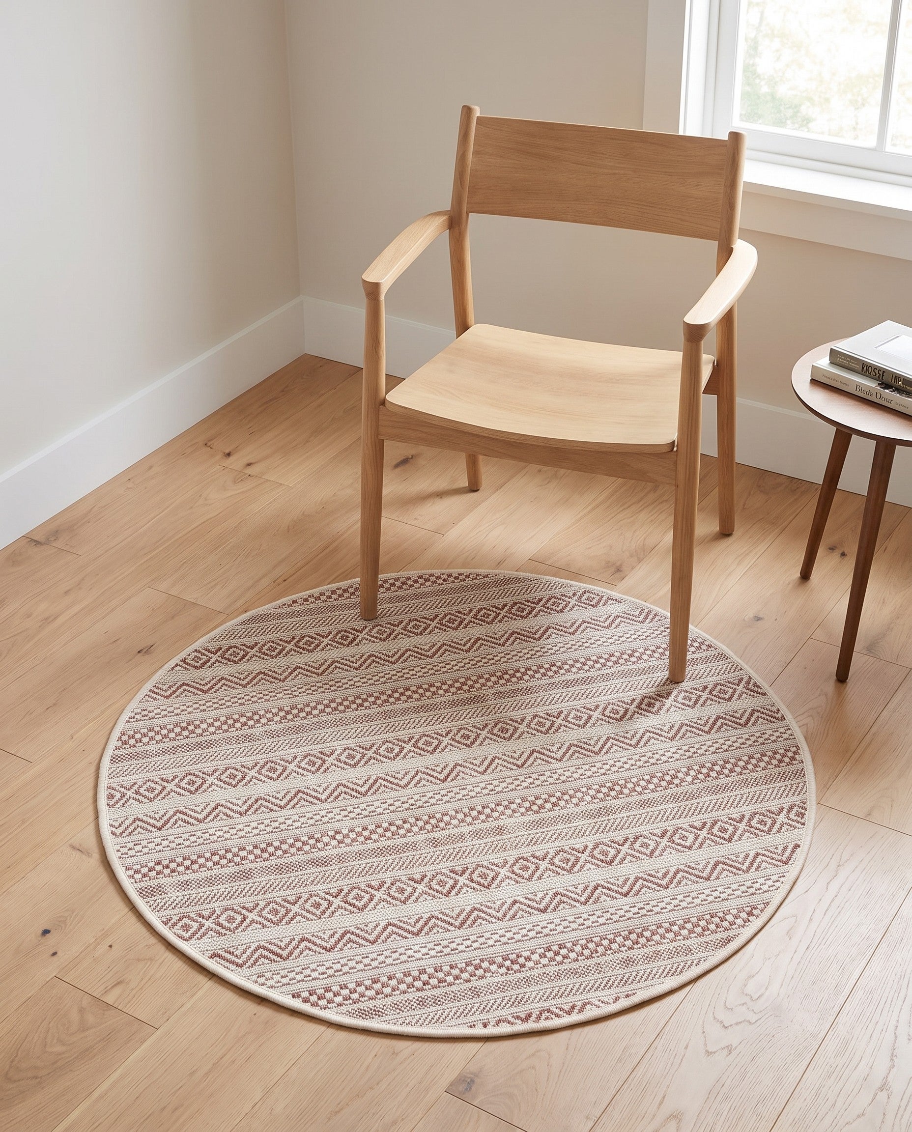 3' x 3' Easy-Clean Striped Indoor / Outdoor Round Rug