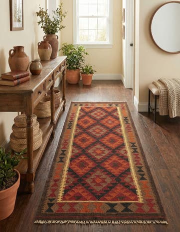3' 4 x 6' 6 Hand Woven Kilim Maymana Wool Runner Rug