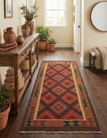 3' 4 x 6' 6 Hand Woven Kilim Maymana Wool Runner Rug
