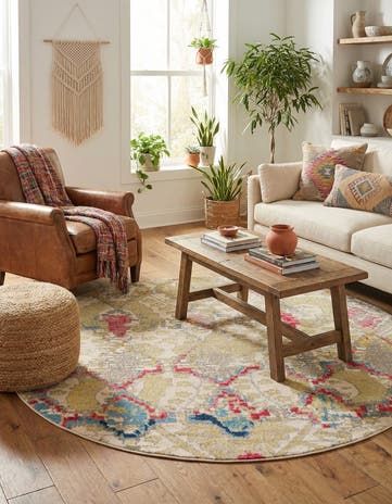 Beige Washable Mesa Round Rug