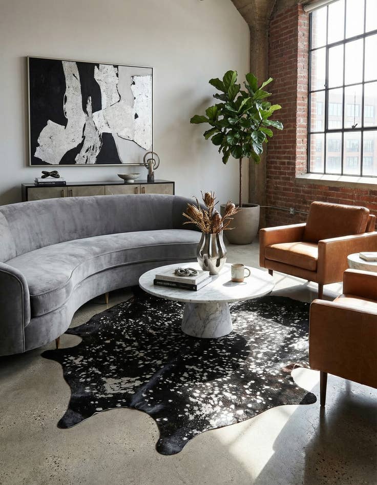 Detail image of 6' 3 x 7' 3 Cowhide Leather Rug