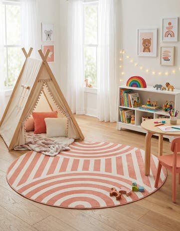 Soft Coral Pink Whimsy Kids Round Rug