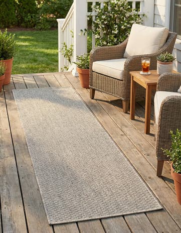 Light Gray Easy-Clean Solid Indoor / Outdoor Runner Rug
