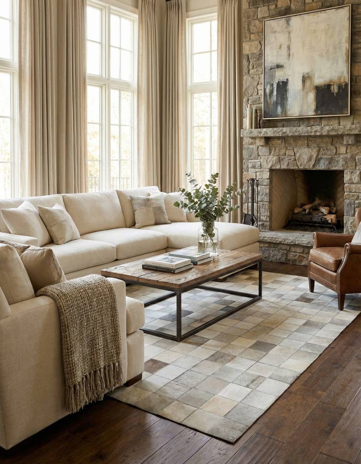 Detail image of  4' 10 x 7' 10 Cowhide Leather Rug