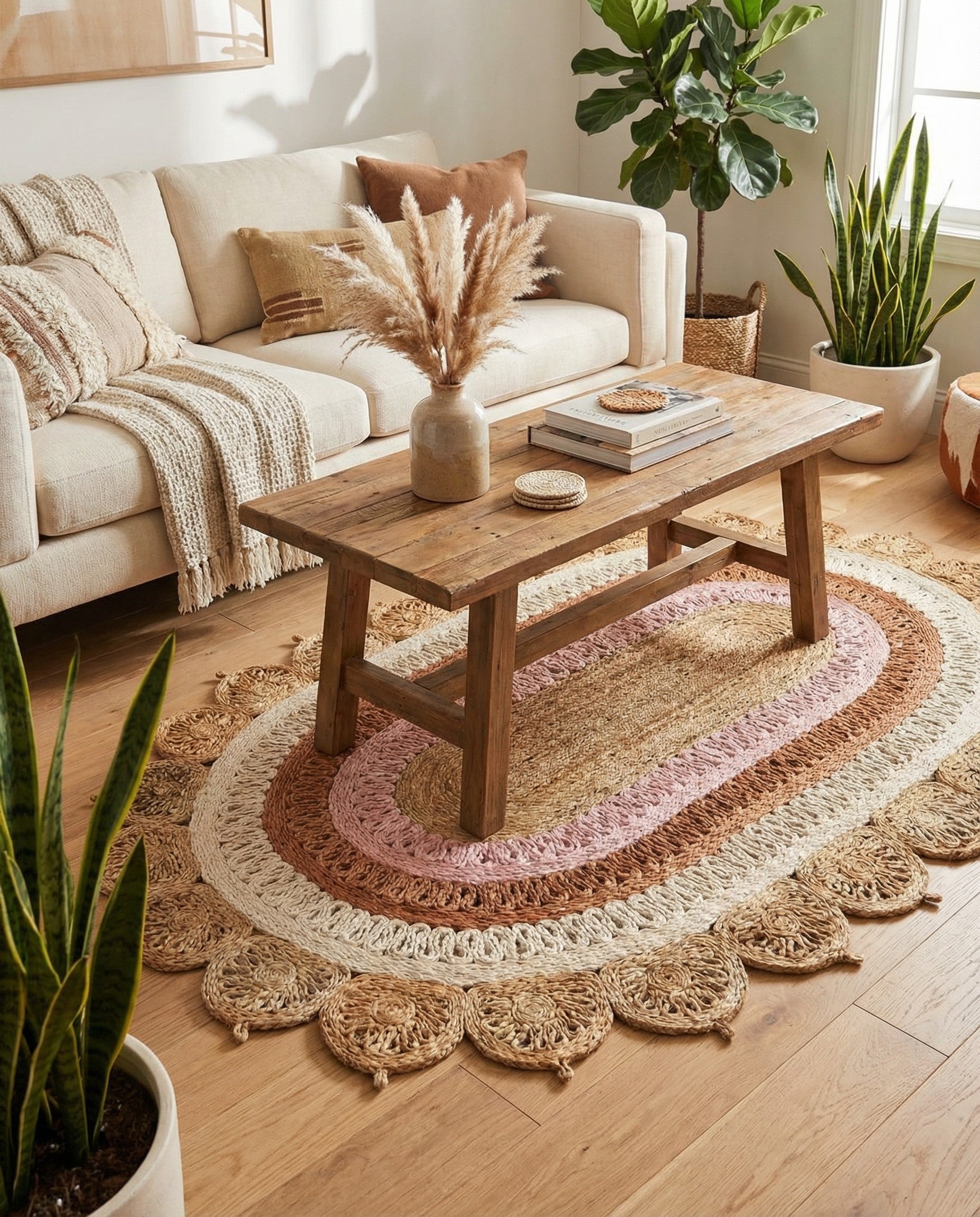  4' 1 x 6' 1  Hand Braided Jute Oval Rug