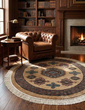 3' 2 x 3' 2 Hand Knotted Bokhara Oriental Wool Round Rug