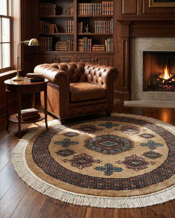 3' 2 x 3' 2 Hand Knotted Bokhara Oriental Wool Round Rug