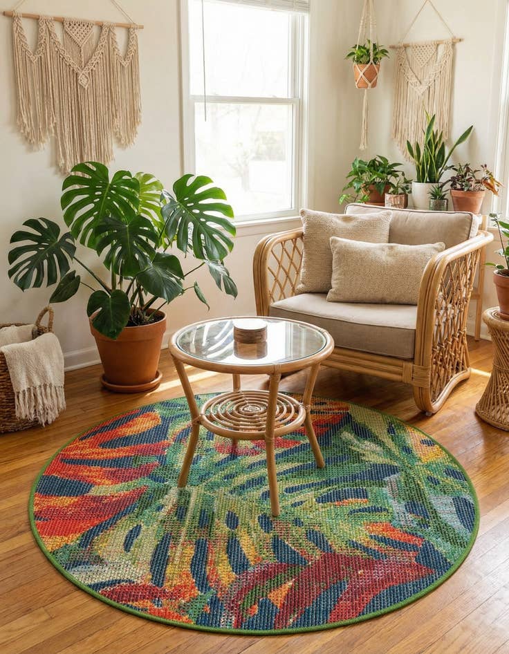 Detail image of  3' 3 x 3' 3  Washable Baja Indoor / Outdoor Round Rug