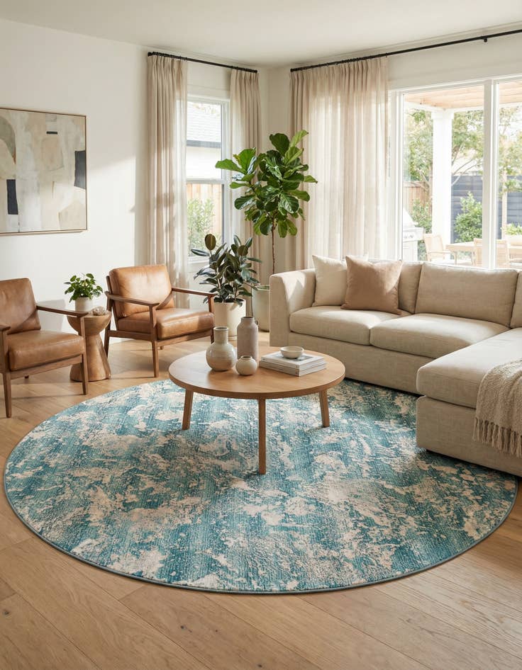 Detail image of  10' x 10'  Washable Modern Indoor / Outdoor Round Rug