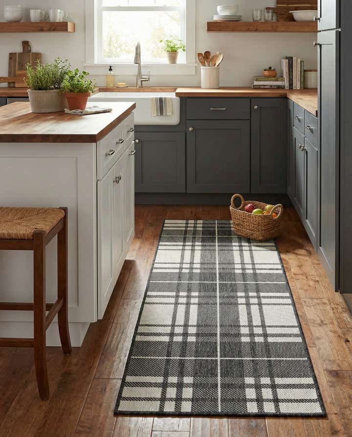 2' x 5' 3 Easy-Clean Checkered Indoor / Outdoor Runner Rug