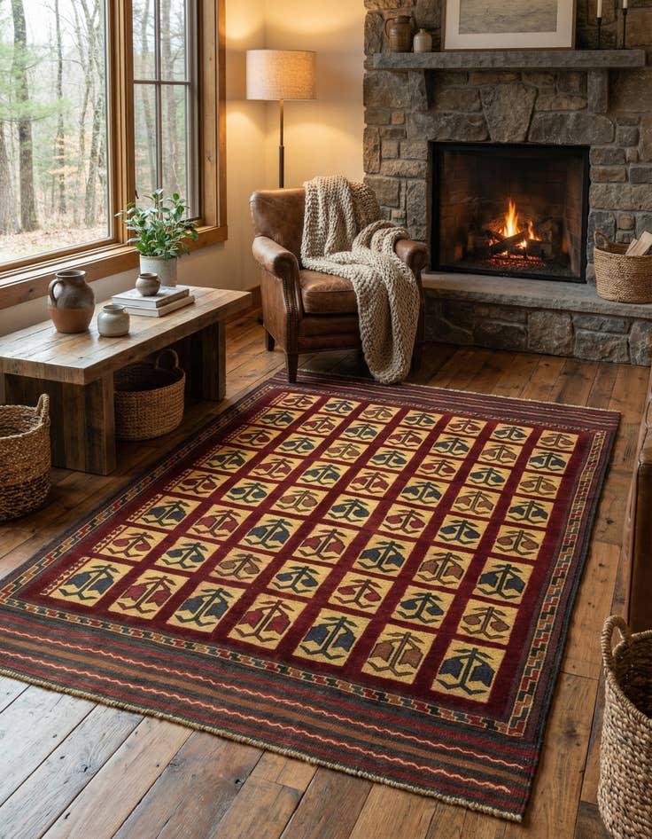 Detail image of 4' x 5' 10  Hand Knotted Sumak Wool Rug