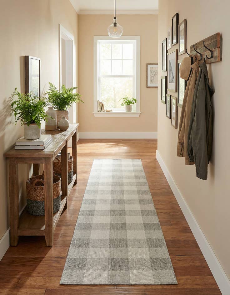 Detail image of 2' 7 x 12'  Washable Checkered Indoor / Outdoor Runner Rug