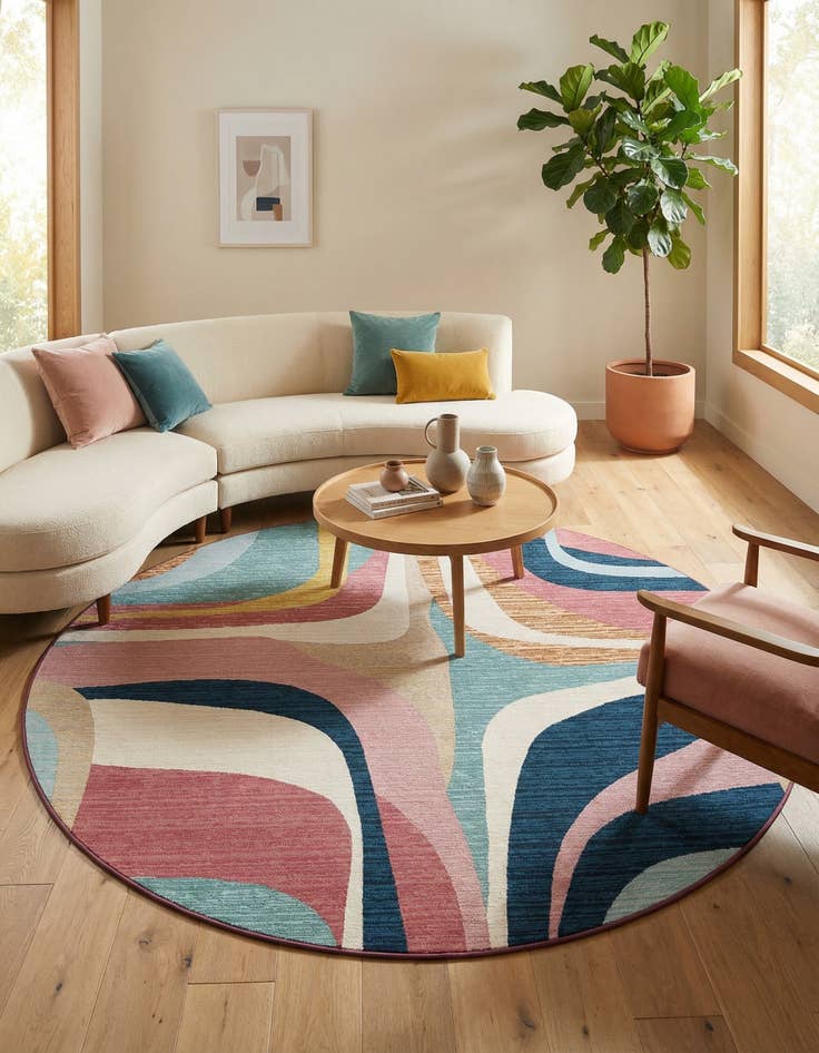 Detail image of 7' 10 x 7' 10  Washable Modern Indoor / Outdoor Round Rug