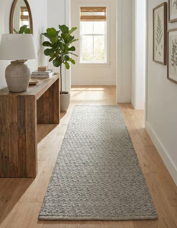 Gray Hand Woven Lattice Wool Runner Rug