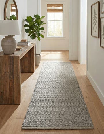 Gray Hand Woven Lattice Wool Runner Rug