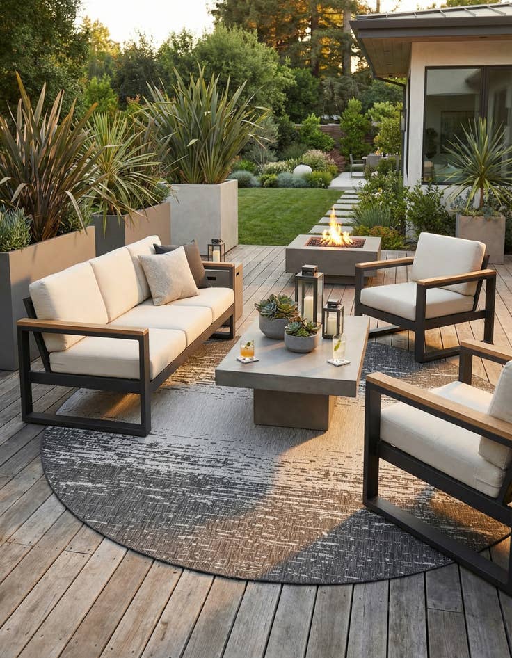 Detail image of  13' x 13'  Washable Modern Indoor / Outdoor Round Rug