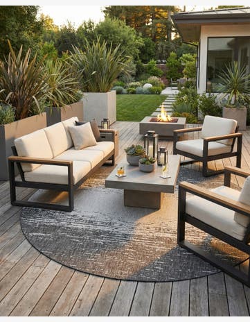 Charcoal Gray Easy-Clean Modern Indoor / Outdoor Round Rug