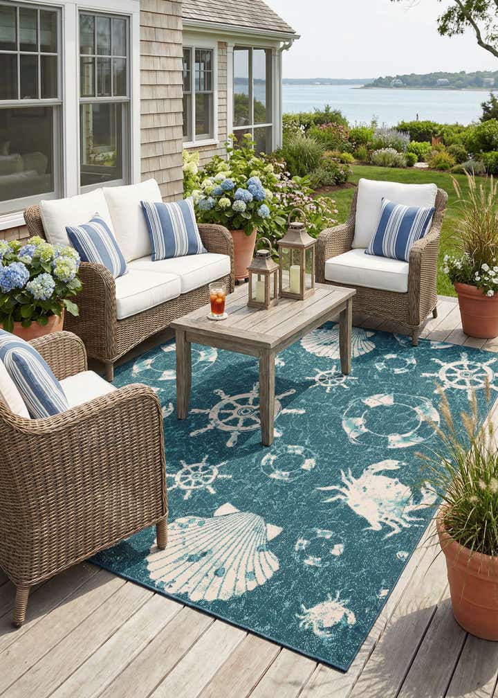 7' 10 x 7' 10 Easy-Clean Coastal Indoor / Outdoor Square Rug