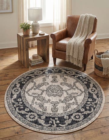 Ivory Gray Eco Traditional Round Rug