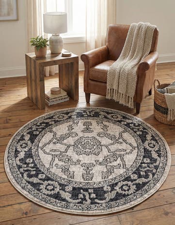 Ivory Gray Eco Traditional Round Rug