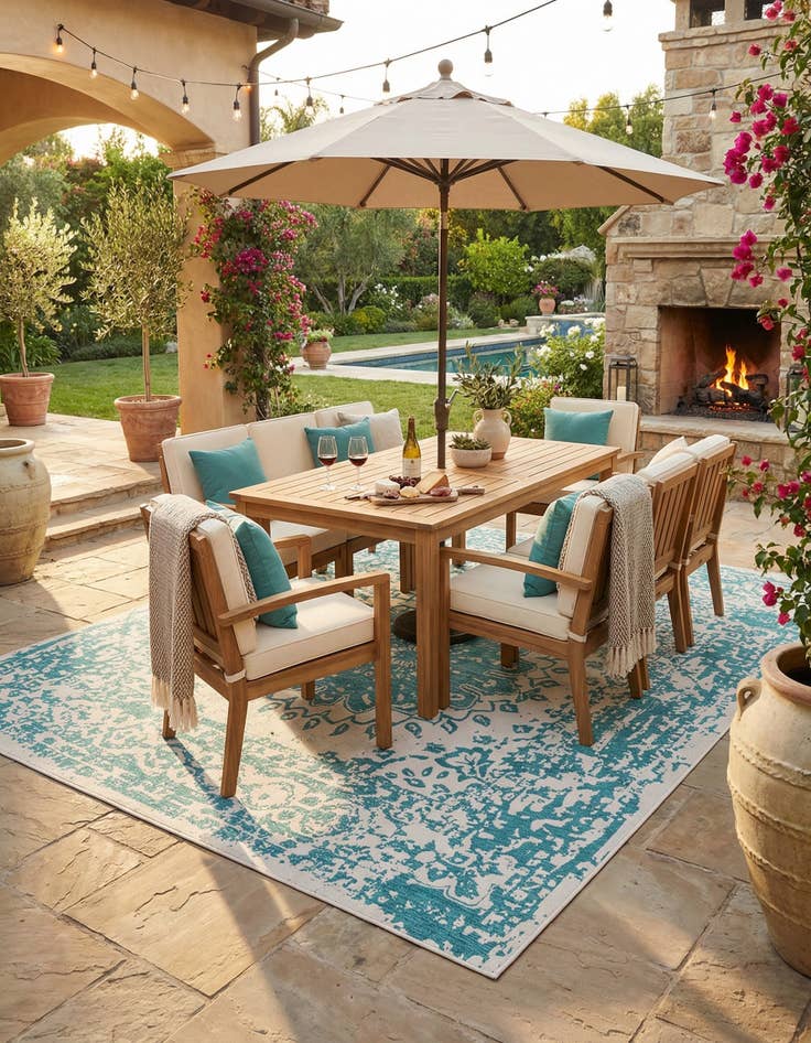 Detail image of 12' x 12'  Washable Traditional Indoor / Outdoor Square Rug