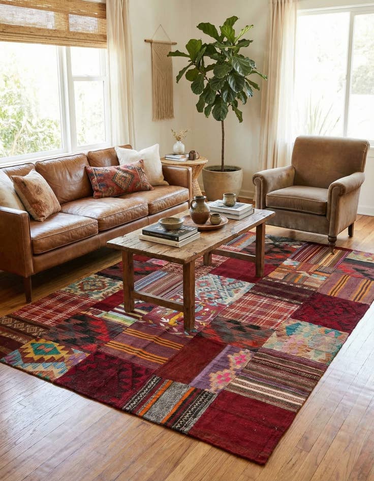 Detail image of 5' 6 x 7' 9  Hand Woven Kilim Patchwork Wool Rug