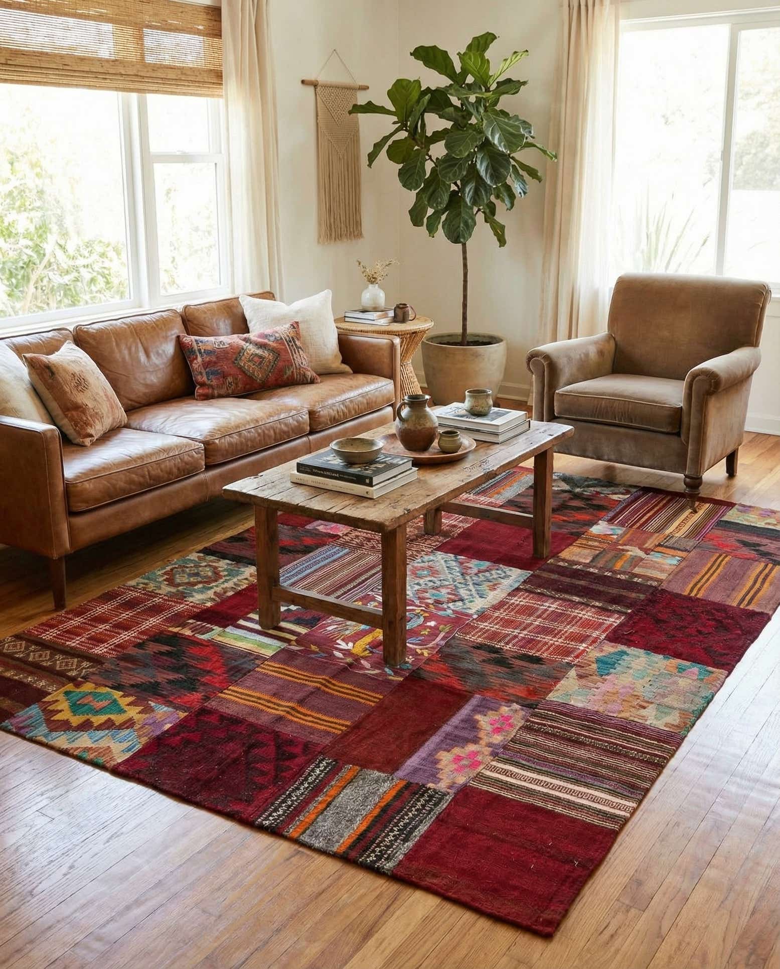 5' 6 x 7' 9 Hand Woven Kilim Patchwork Wool Rug