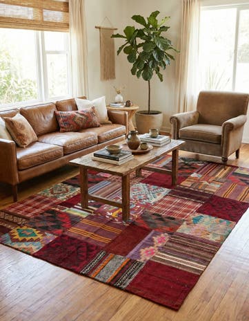 5' 6 x 7' 9 Hand Woven Kilim Patchwork Wool Rug