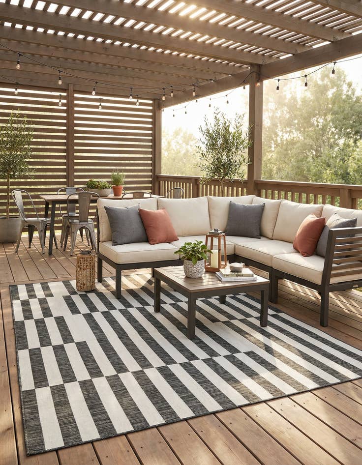 Detail image of 7' 10 x 11'  Washable Striped Indoor / Outdoor Rug