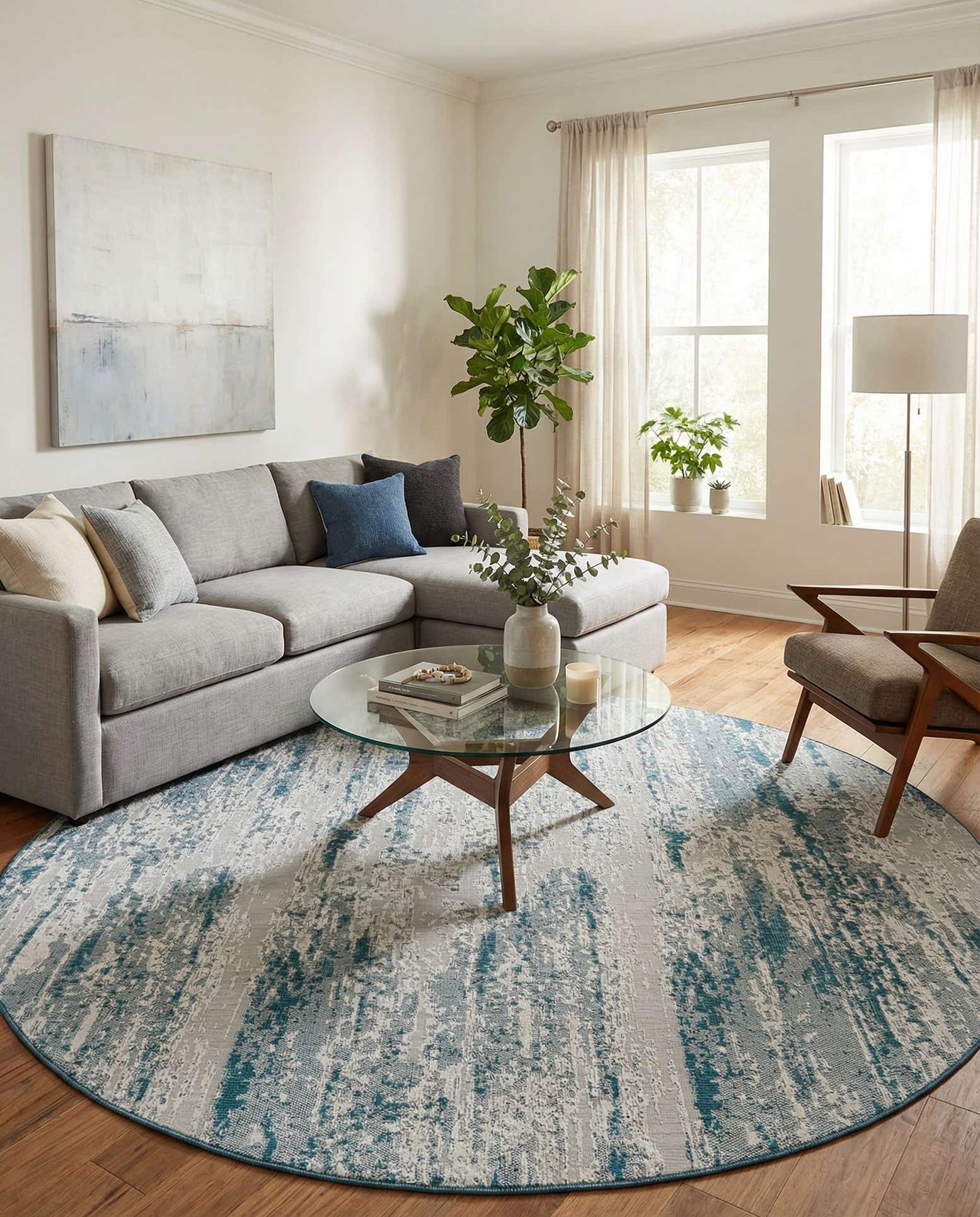 10' x 10' Easy-Clean Modern Indoor / Outdoor Round Rug
