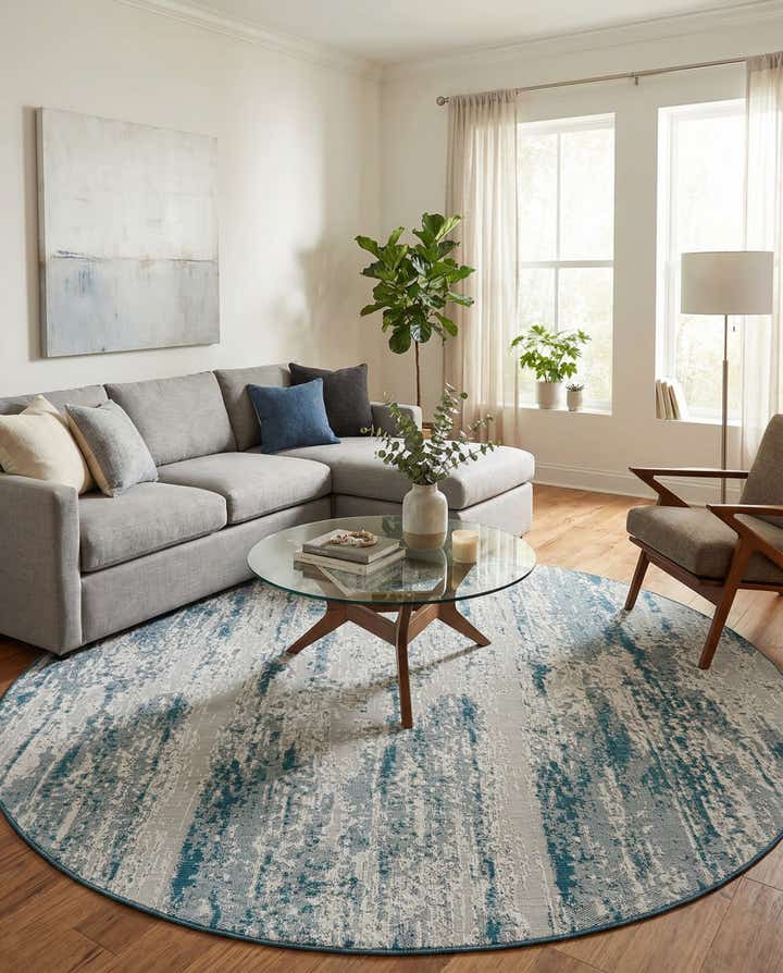10' x 10' Easy-Clean Modern Indoor / Outdoor Round Rug