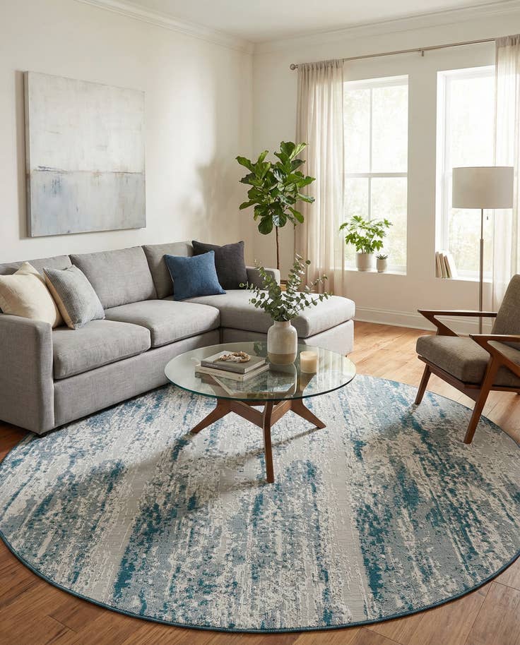 Detail image of 10' x 10' Easy-Clean Modern Indoor / Outdoor Round Rug