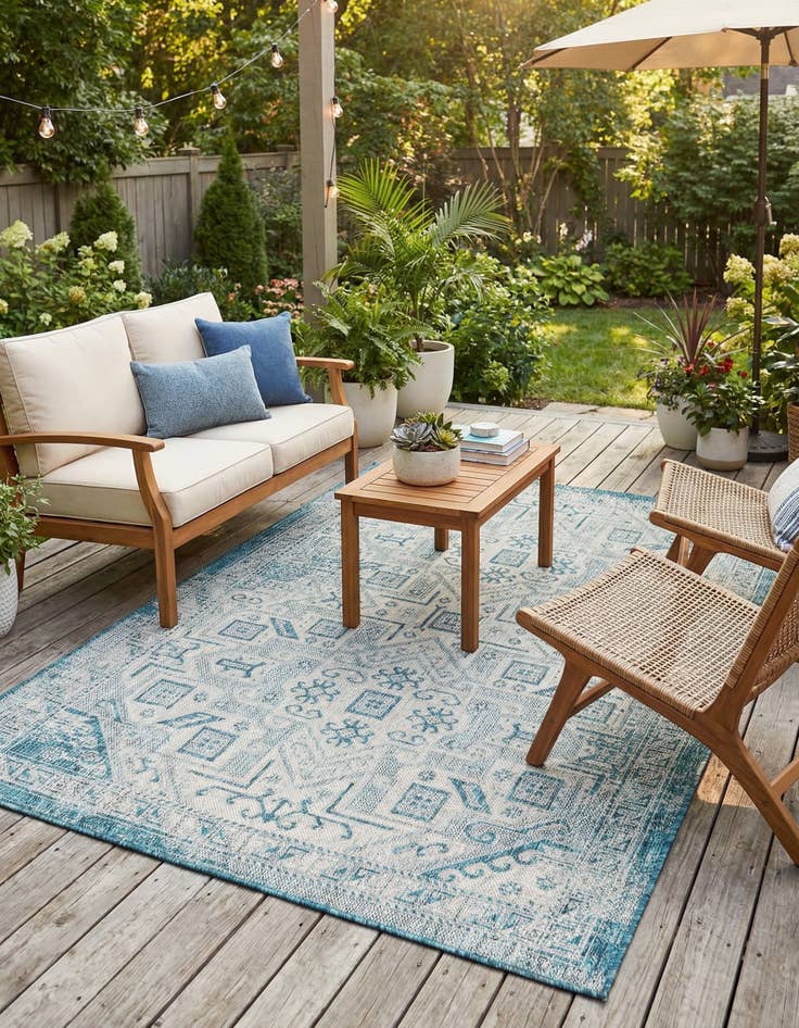 Detail image of  5' 3 x 8'  Washable Aztec Indoor / Outdoor Rug