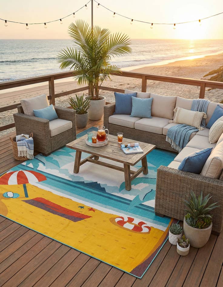 Detail image of 10' x 14'  Washable Coastal Indoor / Outdoor Rug