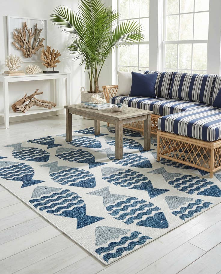 Detail image of 7' 10 x 7' 10 Easy-Clean Coastal Indoor / Outdoor Square Rug