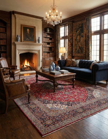 9' 8 x 13' 4 Hand Knotted Kashan Persian Wool Rug