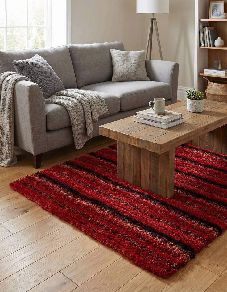 Detail image of  5' 6 x 7' 10  Hand Knotted Multi-Tone Shag Rug