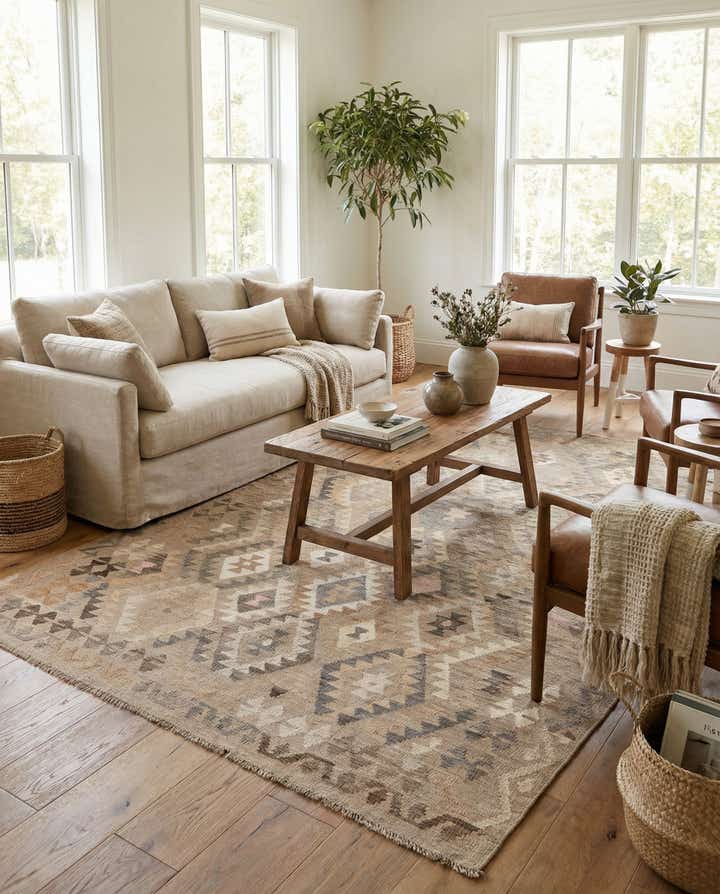 5' 9 x 7' 10 Hand Woven Kilim Maymana Wool Rug