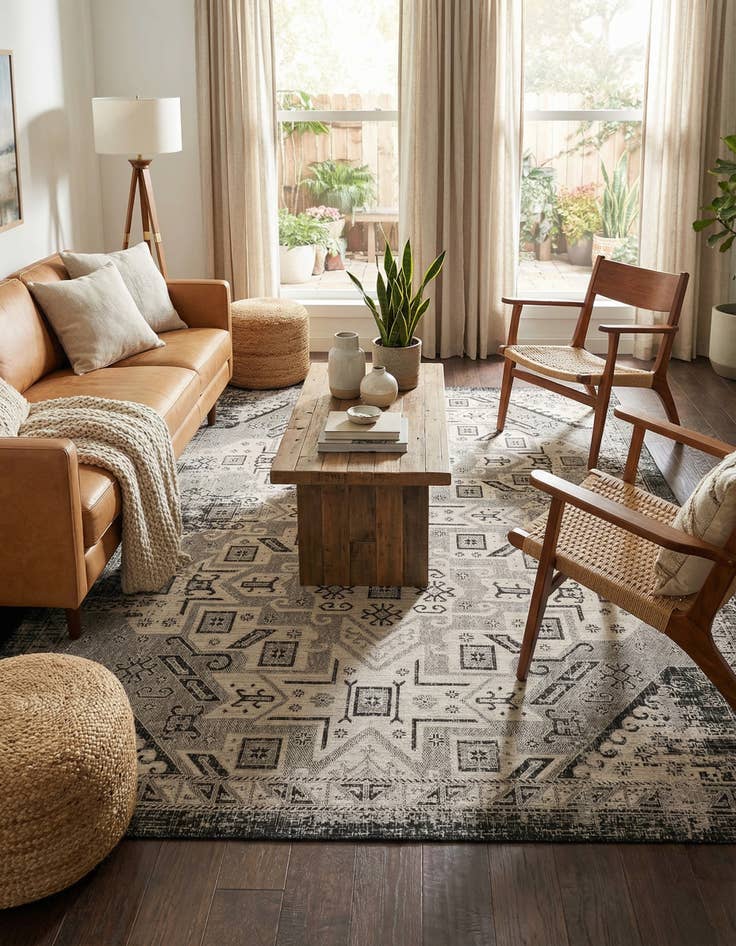 Detail image of  9' x 12'  Washable Aztec Indoor / Outdoor Rug