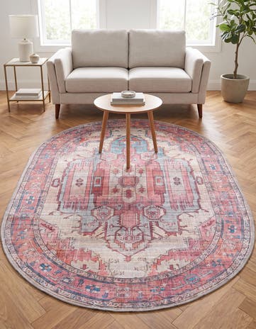 Beige Washable Maahru Oval Rug