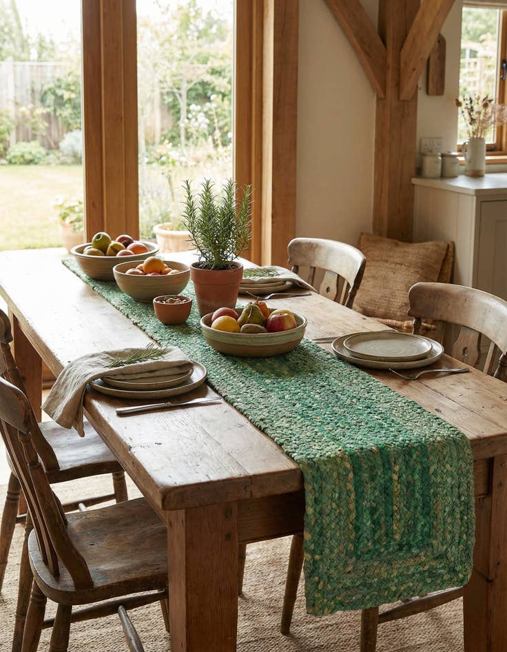 Detail image of  1' 2 x 8' Braided Chindi Table Runner Rug